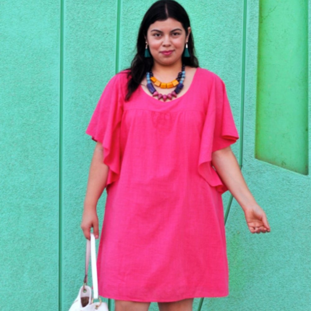 Barbiecore Flutter-Sleeve Floaty Summer Dress
